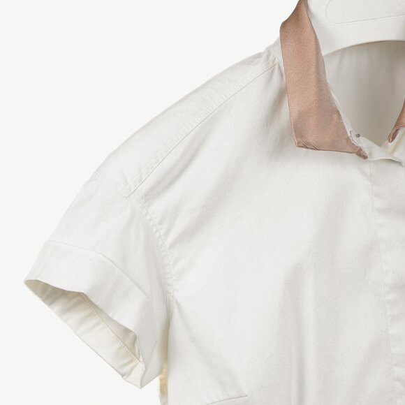 Brunello Cucinelli Ivory Cotton-Poplin Silk-Collar Short-Sleeve Shirt - Picture 5 of 10